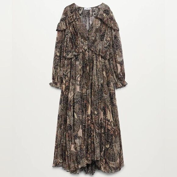 Mango Paisley Pleated Dress New - Picture 8 of 14